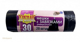 Пакеты для мусора с завязками "Крепак" 30 л 20 штук