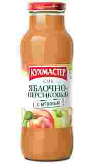 Сок Яблочно-персиковый с мякотью в стеклянной бутылке Кухмастер