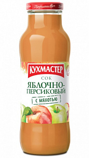 Сок Яблочно-персиковый с мякотью в стеклянной бутылке Кухмастер