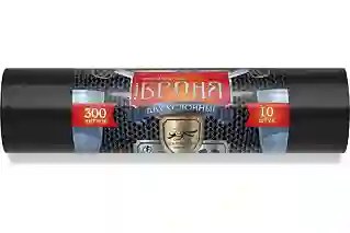 Пакеты для мусора Ромашка 300л 10шт Броня, черные рулон (60мкм)