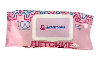 Салфетки влажные Акватория Детские, клапан, 100шт